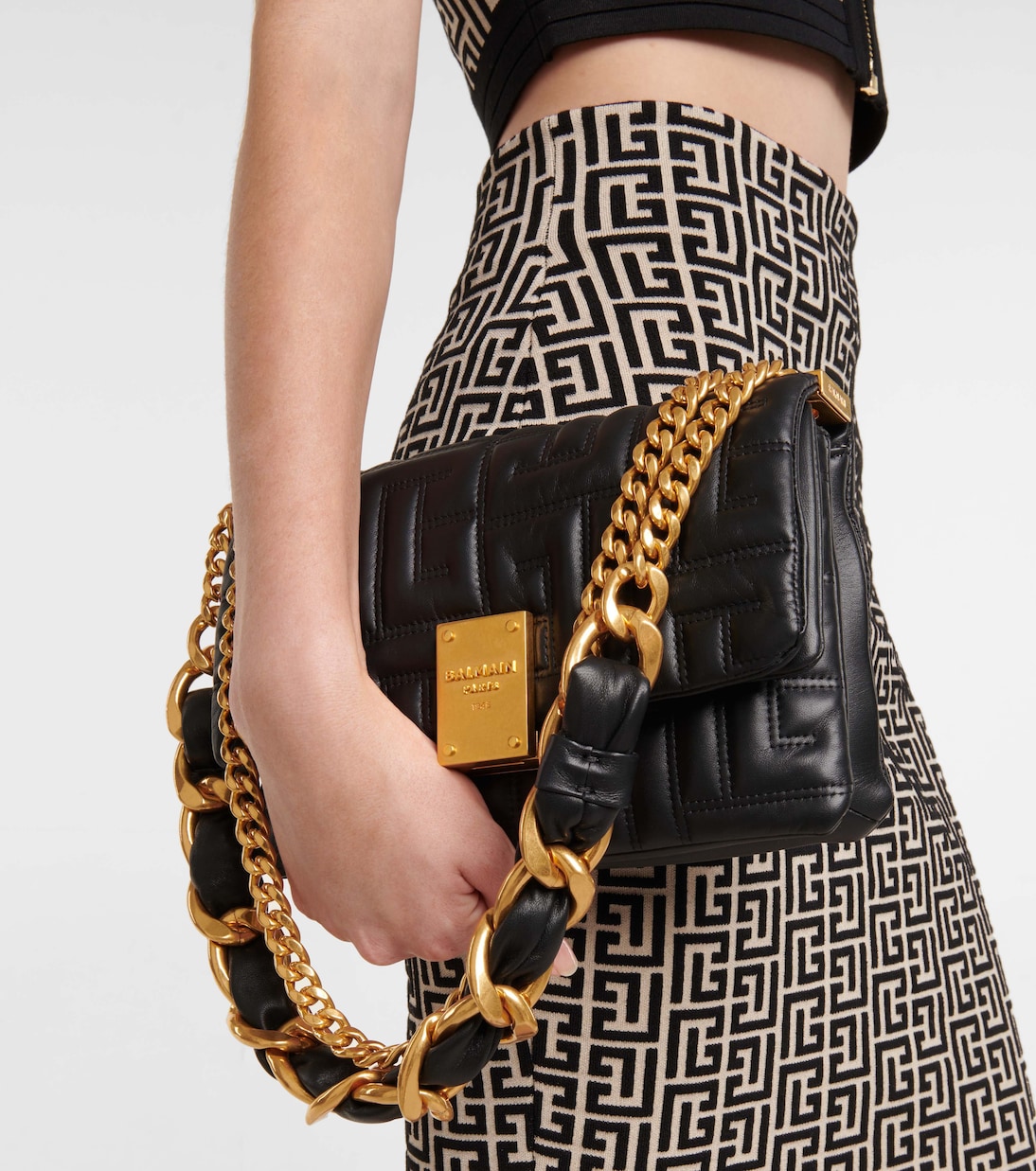 1945 Small leather shoulder bag in black Balmain Mytheresa