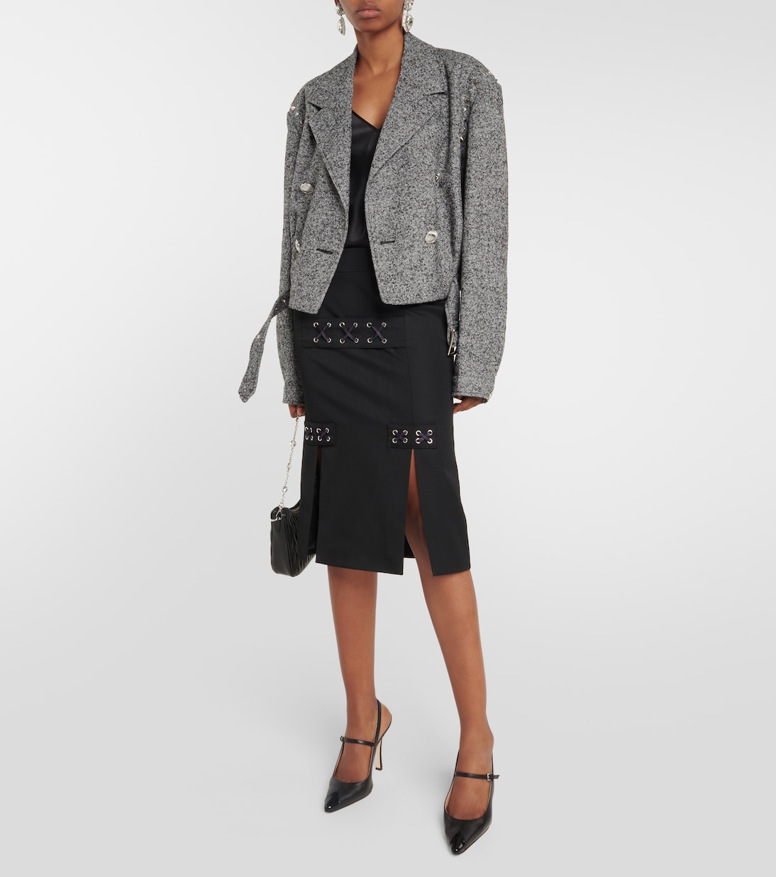 Herringbone cropped wool-blend jacket | Alessandra Rich