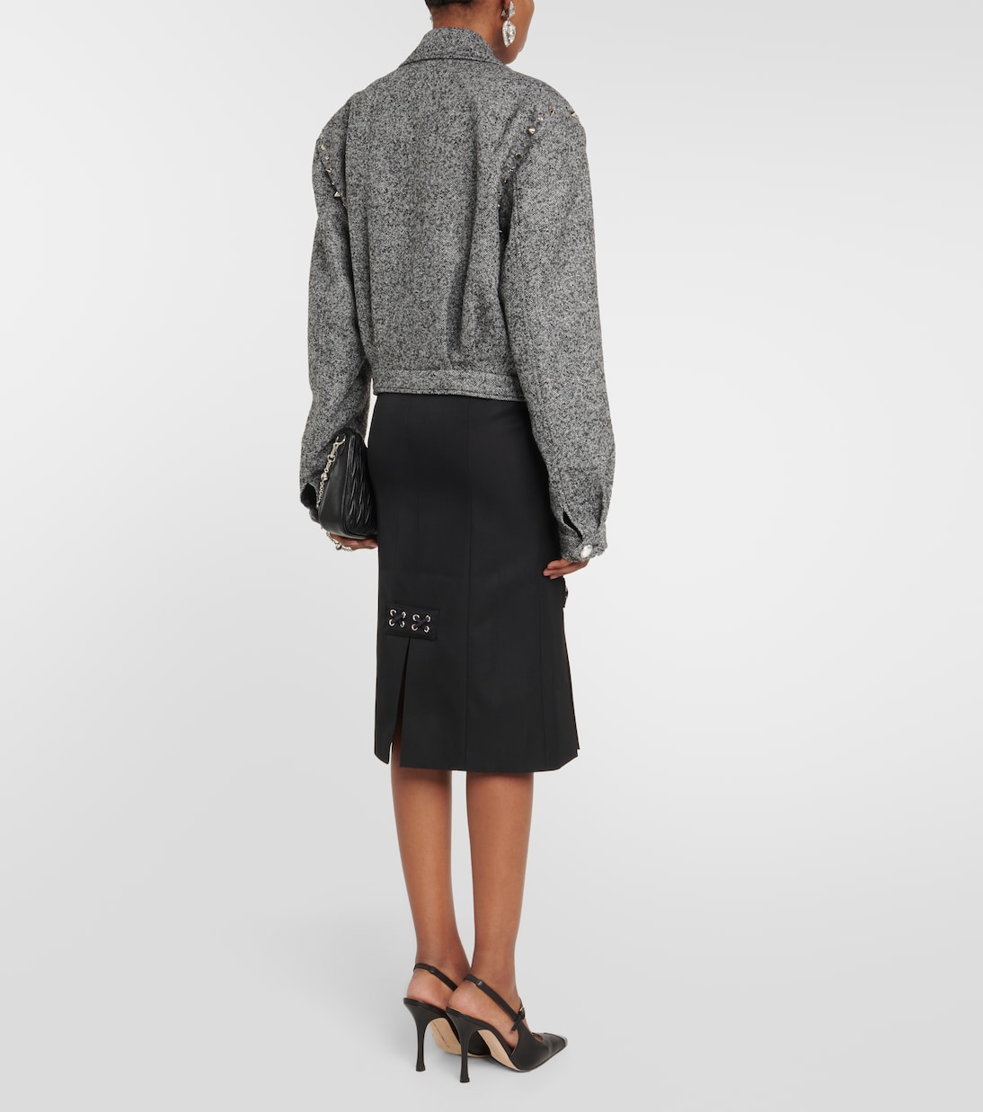 Herringbone cropped wool-blend jacket | Alessandra Rich