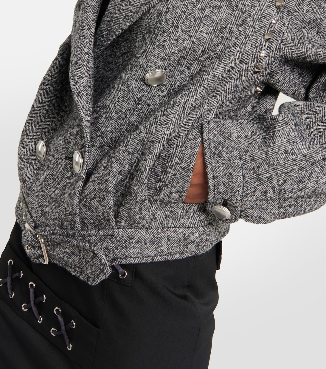 Herringbone cropped wool-blend jacket | Alessandra Rich