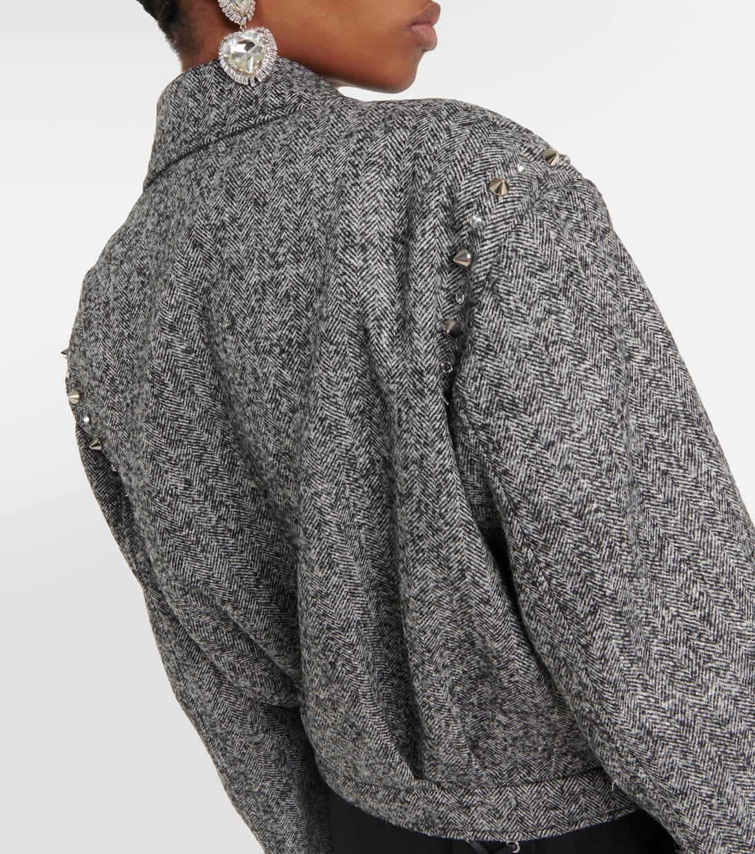 Herringbone cropped wool-blend jacket | Alessandra Rich