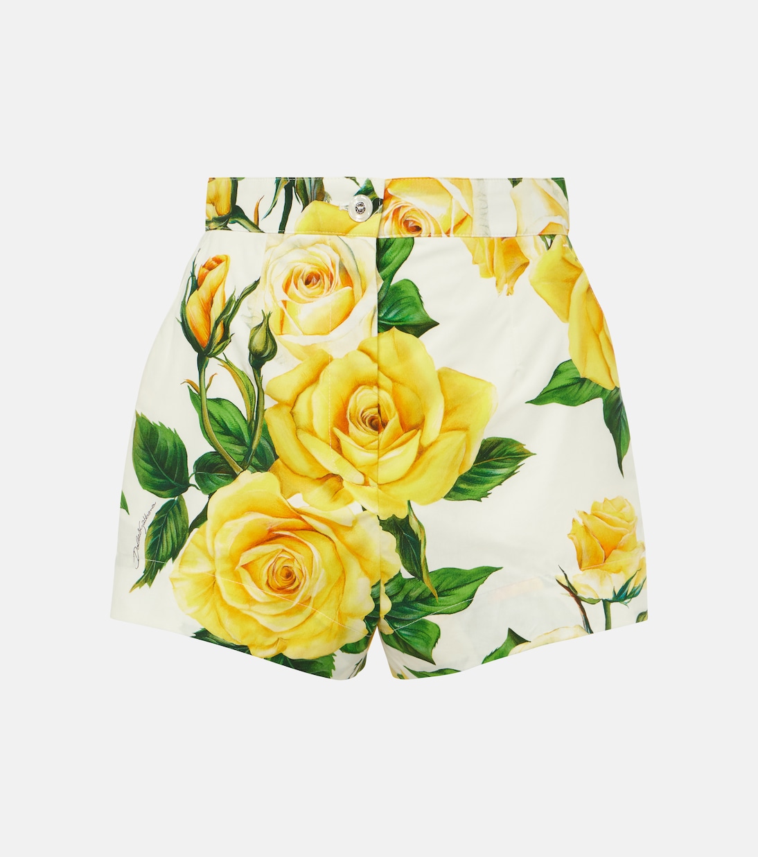 Shorts a vita alta in cotone con stampa | Dolce&Gabbana