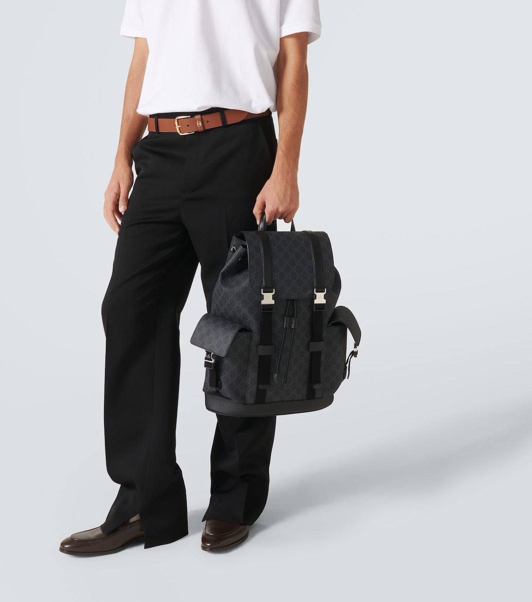 GG Canvas leather trimmed backpack in black Gucci Mytheresa