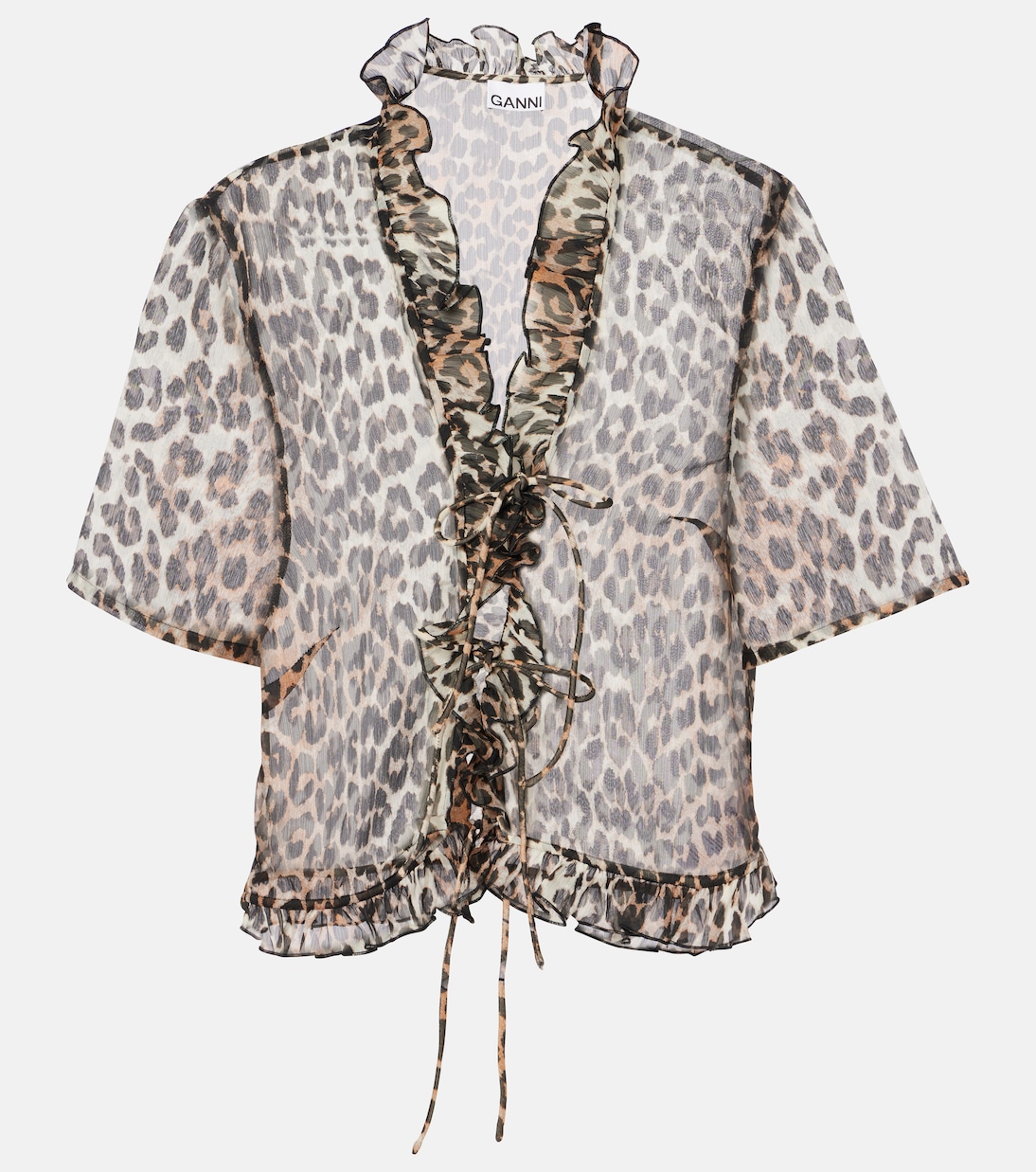 Leopard-print chiffon blouse | Ganni