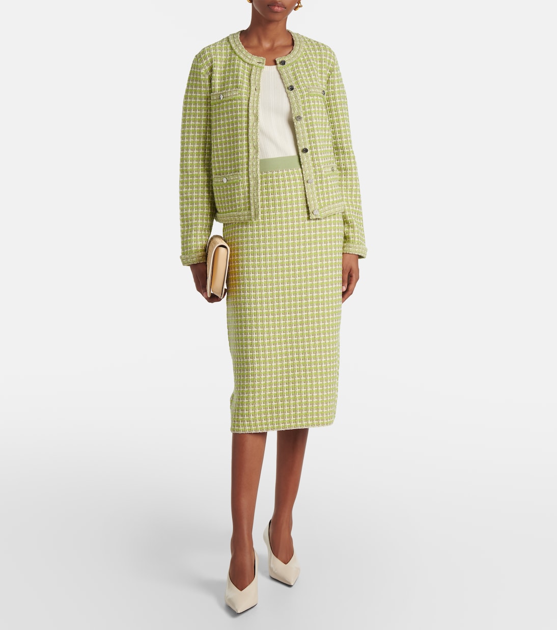 Jupe crayon en maille à carreaux | Tory Burch