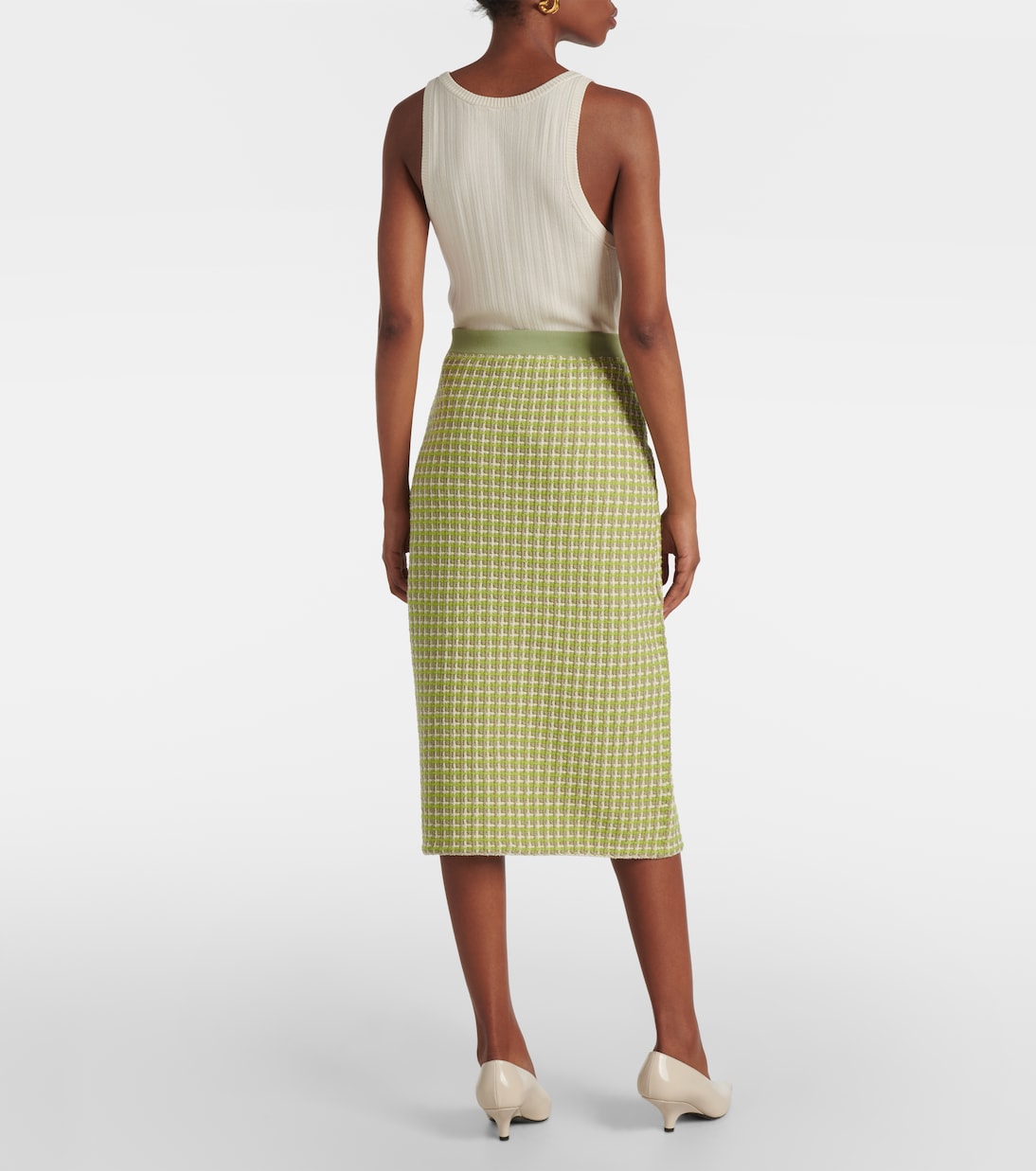 Jupe crayon en maille à carreaux | Tory Burch