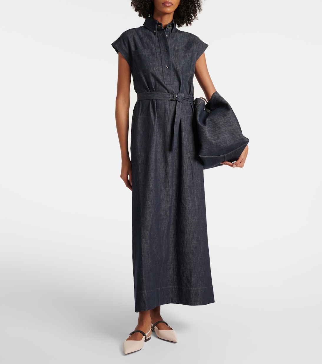 Abito lungo in jeans con cintura | Brunello Cucinelli