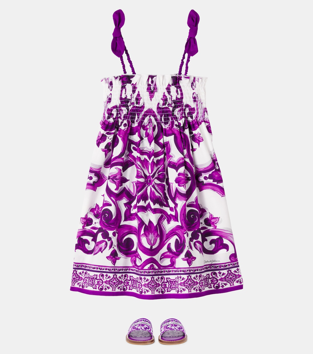 Majolica shirred cotton poplin dress | Dolce&Gabbana Kids