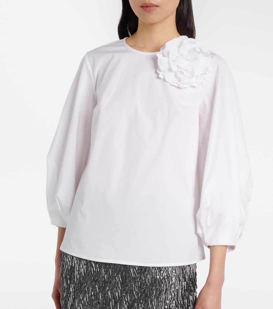 Blusa en mezcla de algodón con aplique floral | Carolina Herrera