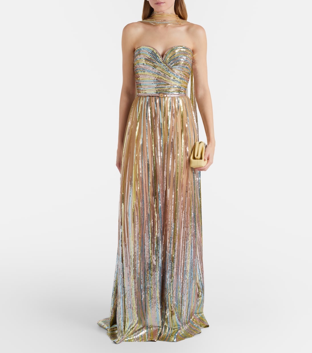 围巾细节亮片长礼服 | Elie Saab