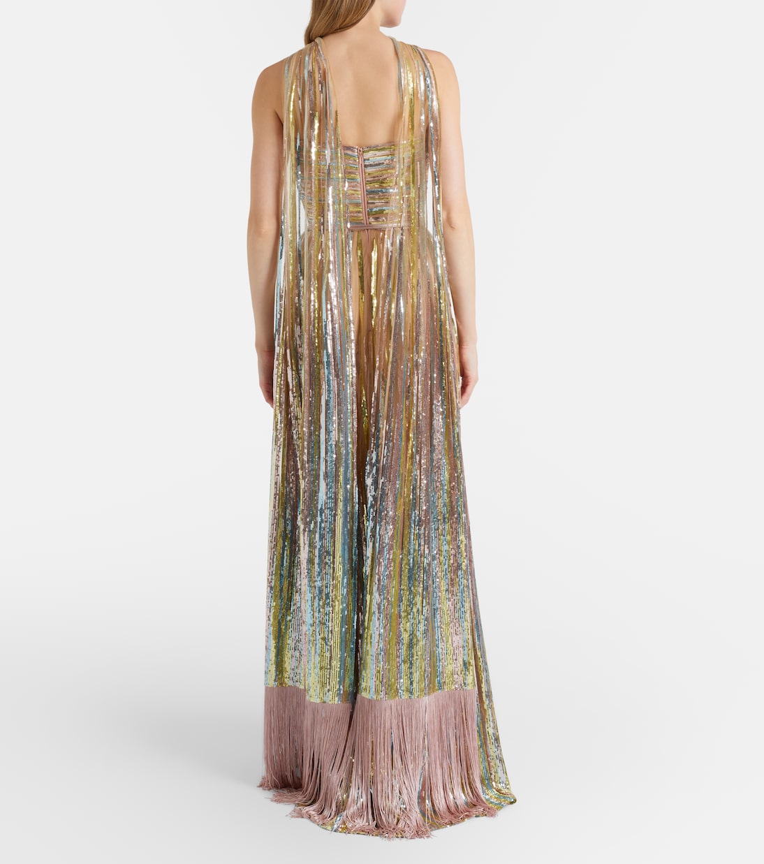 围巾细节亮片长礼服 | Elie Saab