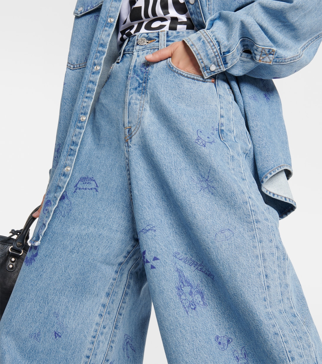 Jeans anchos estampados con tiro bajo | Vetements