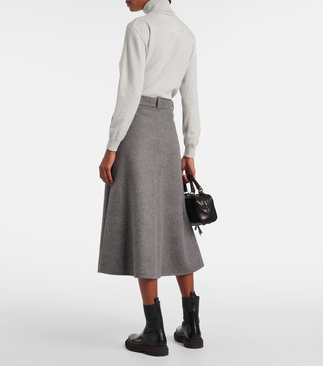 Falda midi de mezcla de lana de tiro medio | Brunello Cucinelli