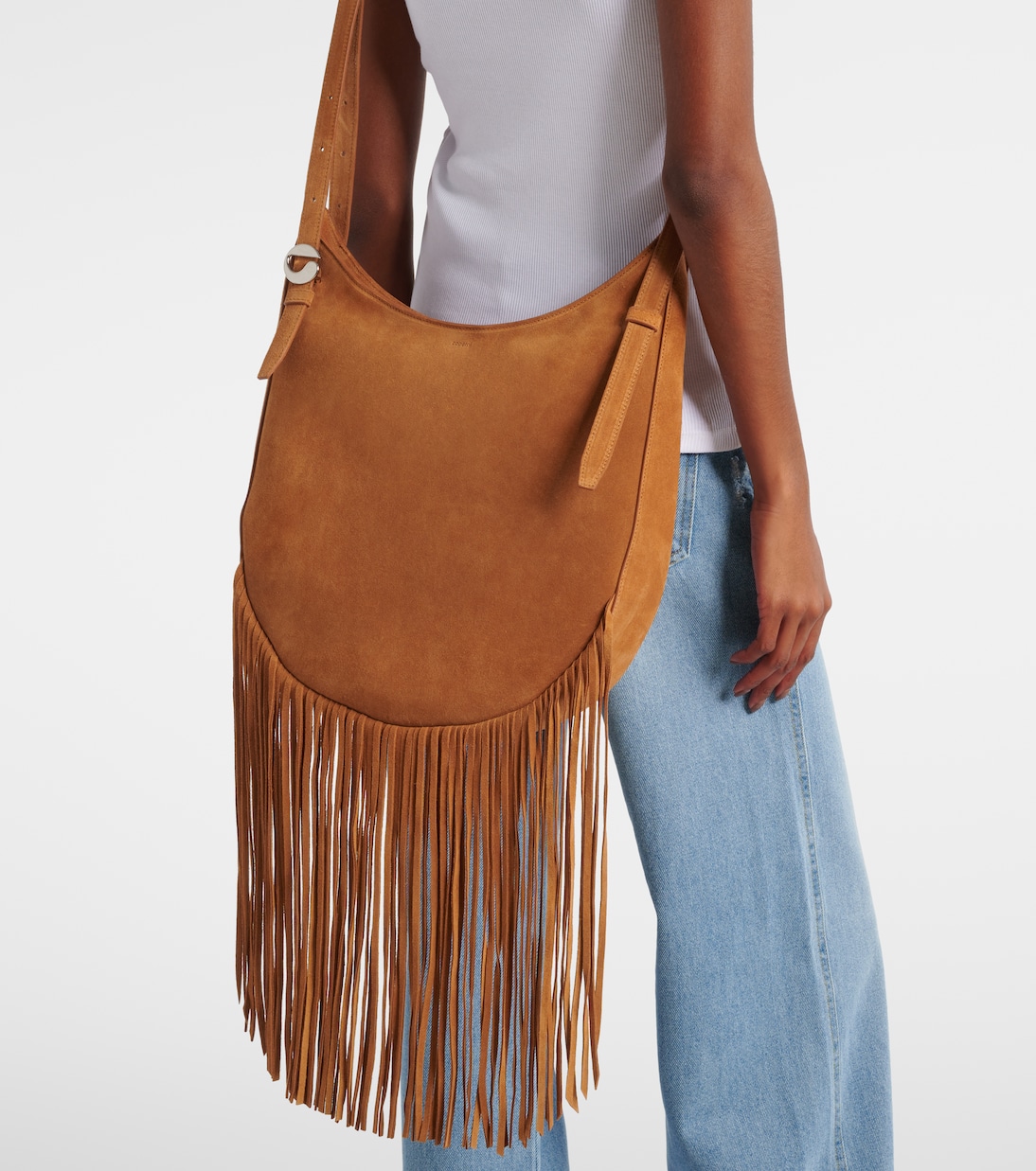 Borsa a spalla in suede con frange | Coperni