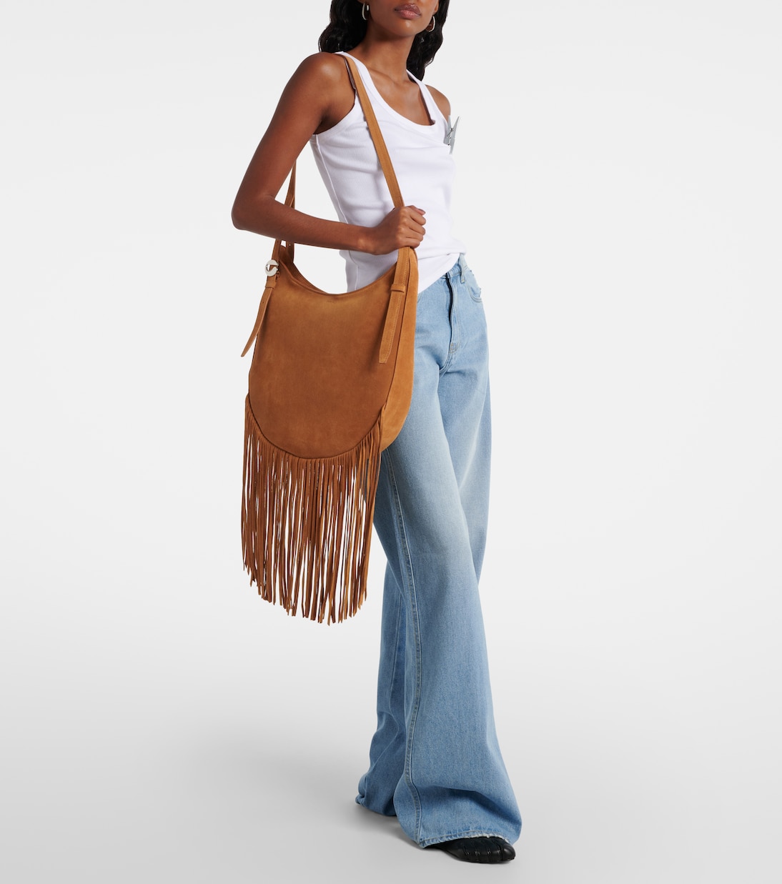 Borsa a spalla in suede con frange | Coperni