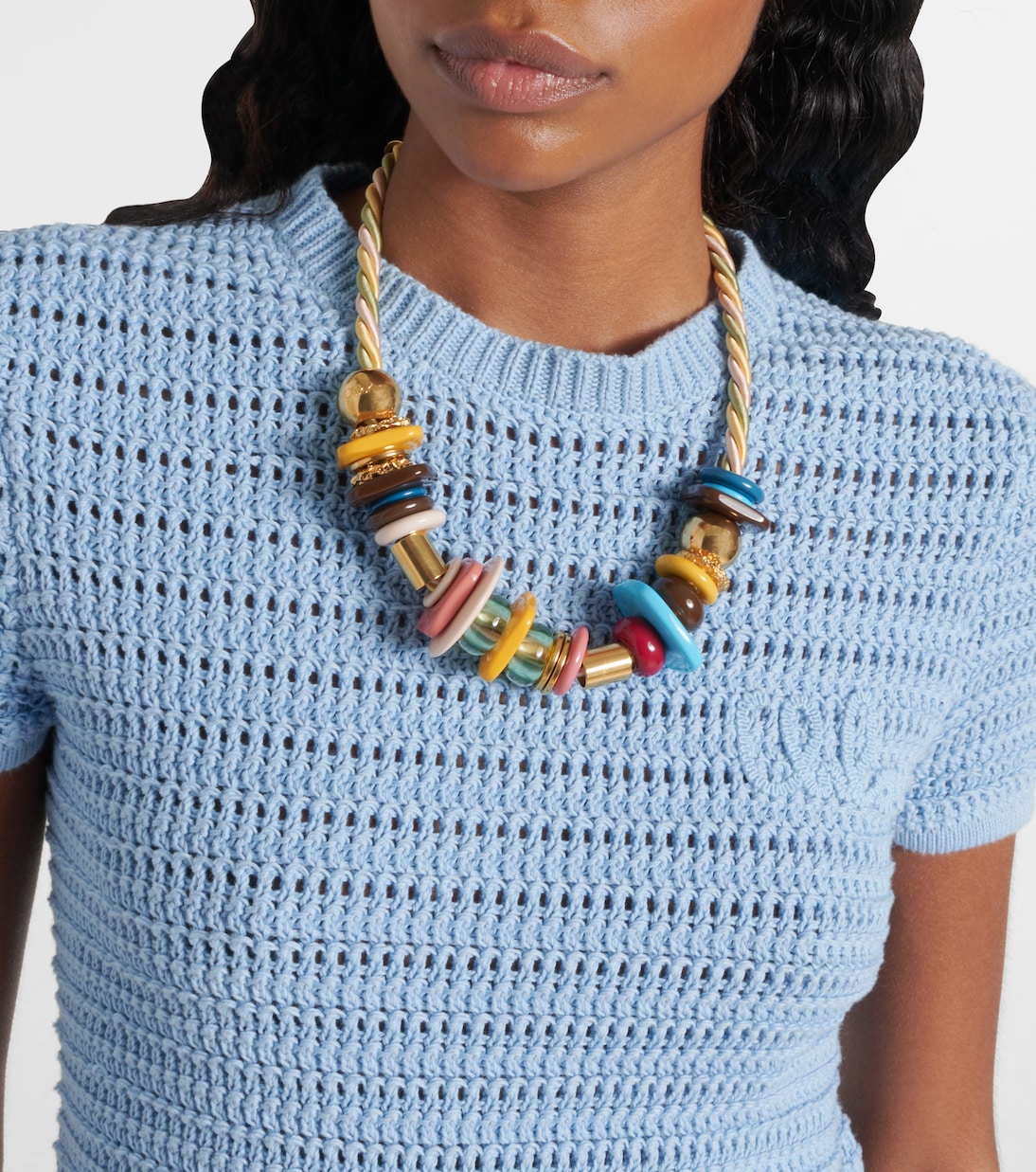 Camiseta de croché de algodón bordada | Chloé