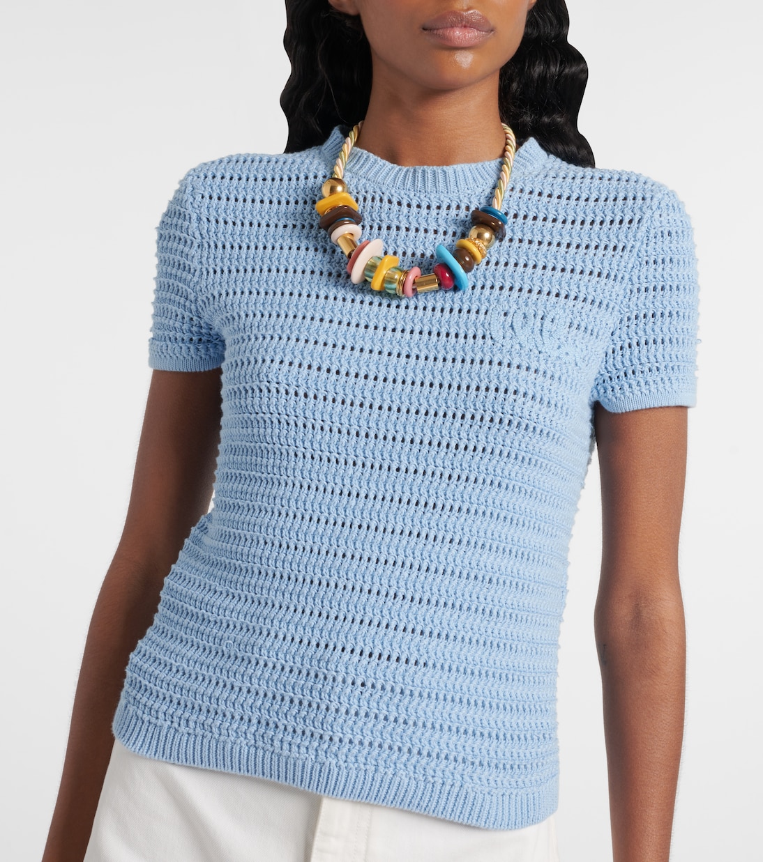 Camiseta de croché de algodón bordada | Chloé