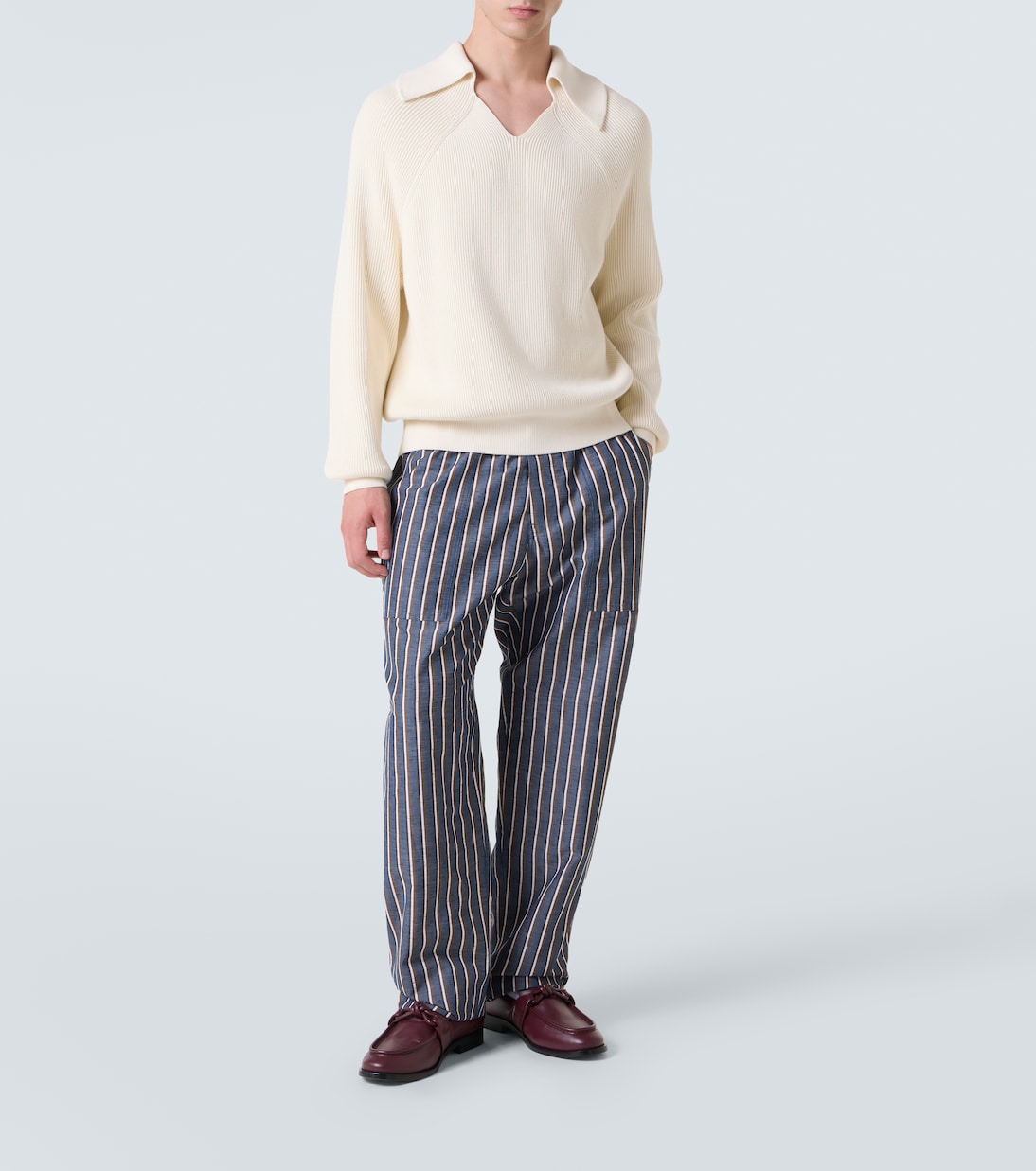 Striped cotton-blend wide-leg pants | Bottega Veneta