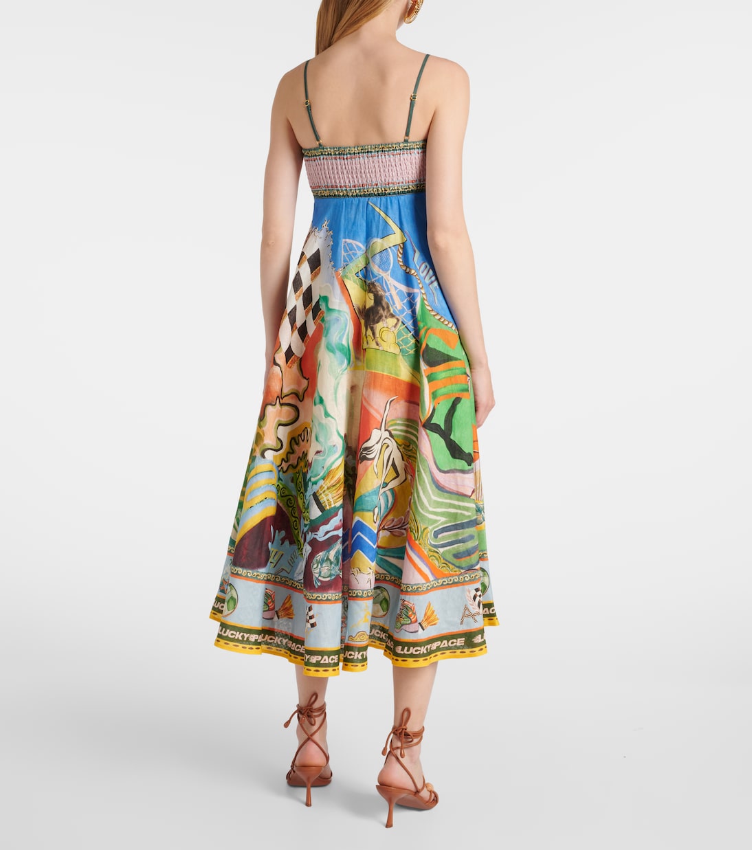 Lucky Pace printed linen midi dress | Alémais