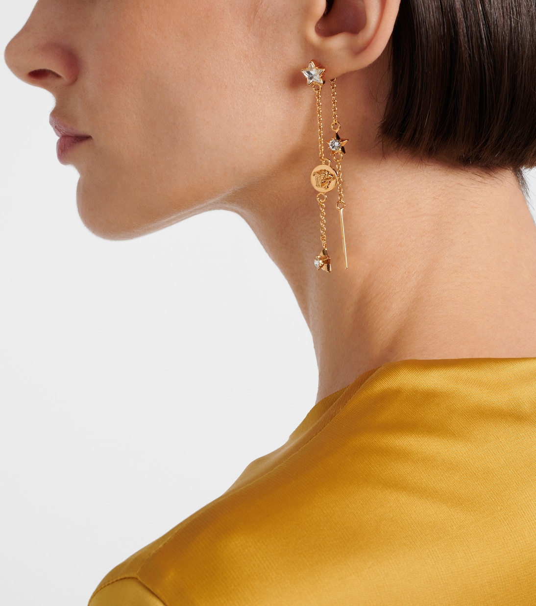 Medusa crystal-embellished drop earrings | Versace