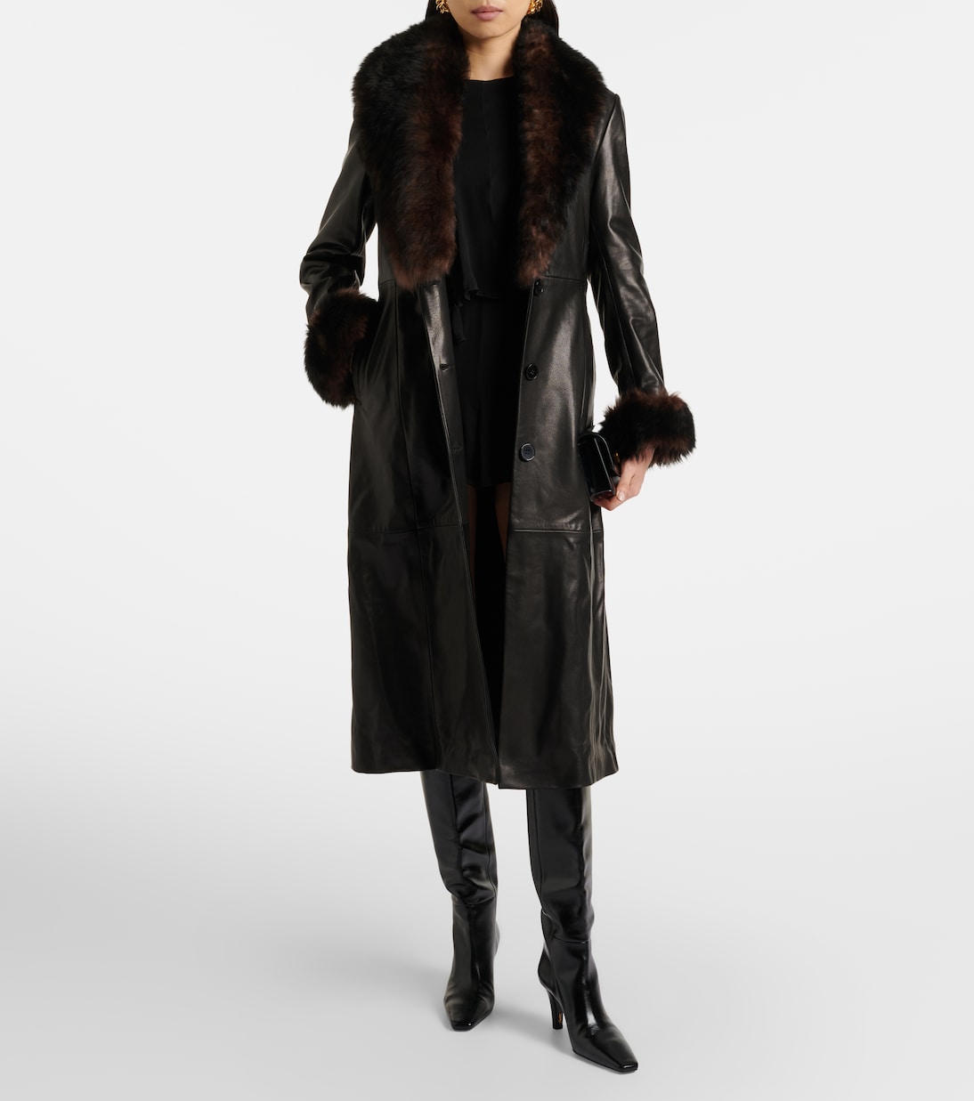 Baez shearling-trimmed leather coat | Nour Hammour