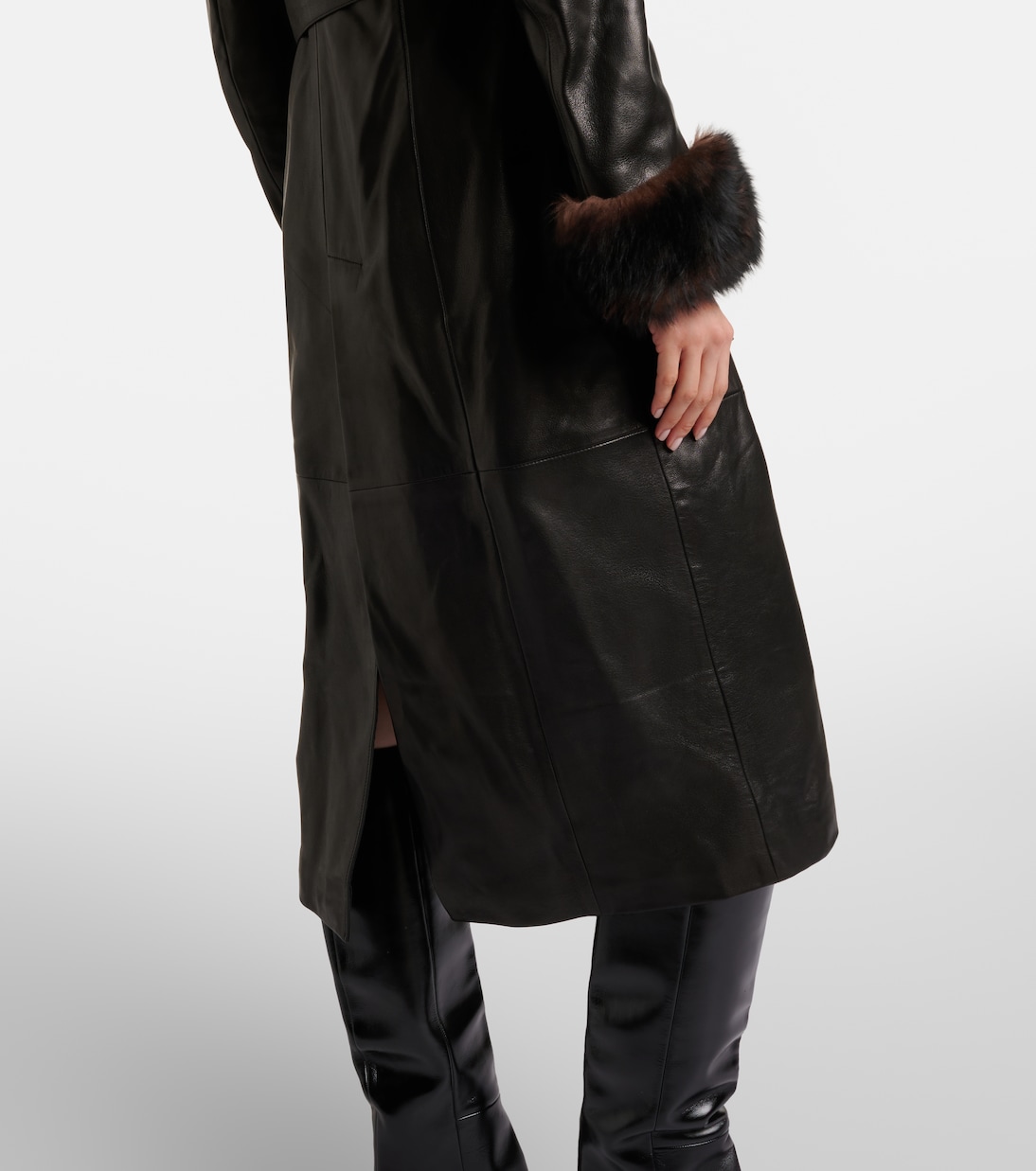 Baez shearling-trimmed leather coat | Nour Hammour