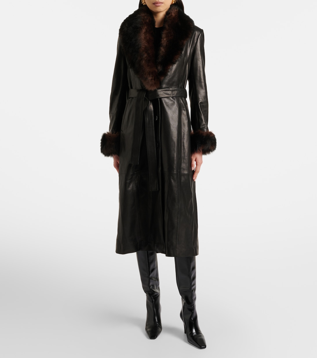 Baez shearling-trimmed leather coat | Nour Hammour