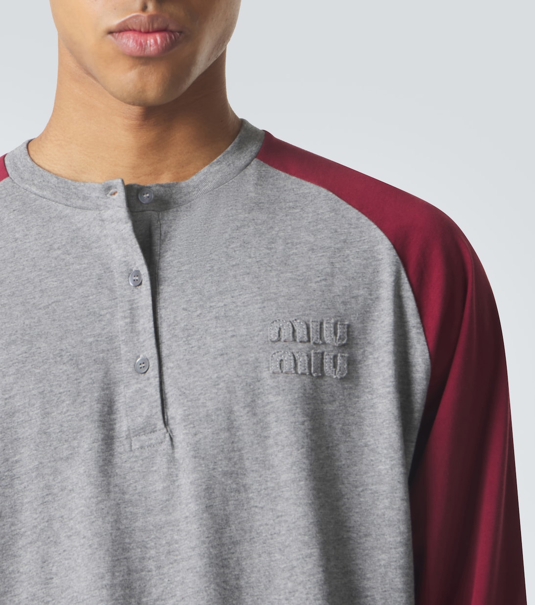 Logo cotton jersey Henley shirt | Miu Miu