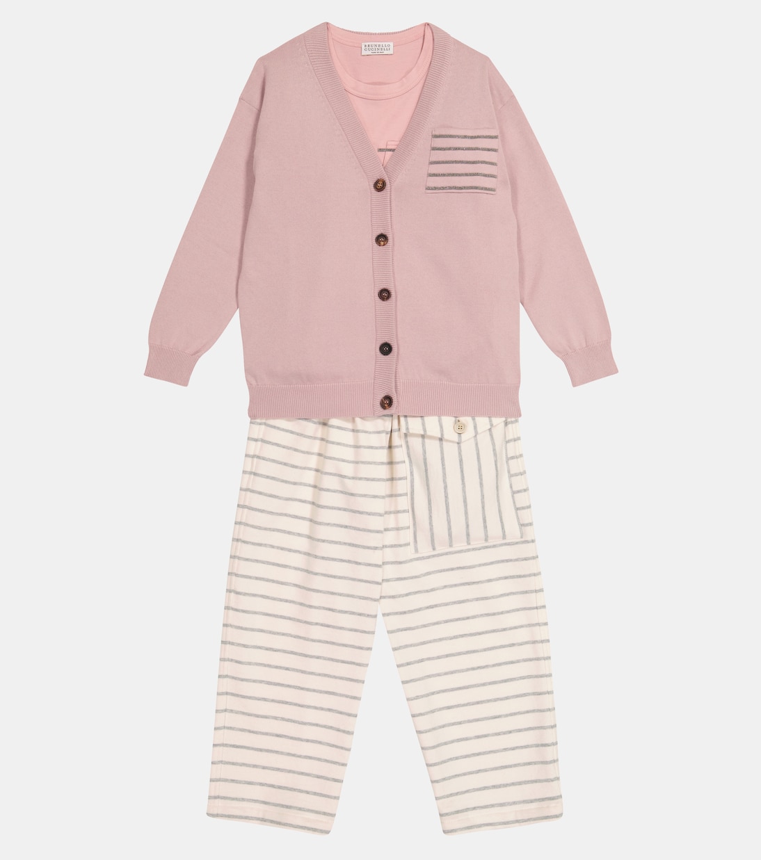 Pantalones de algodón a rayas | Brunello Cucinelli Kids