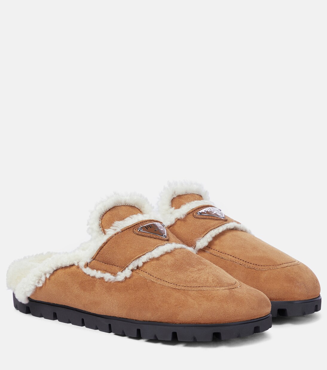 Slippers in suede con shearling | Prada