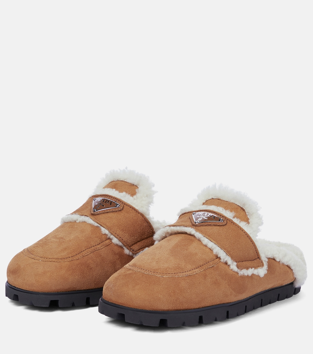 Slippers in suede con shearling | Prada