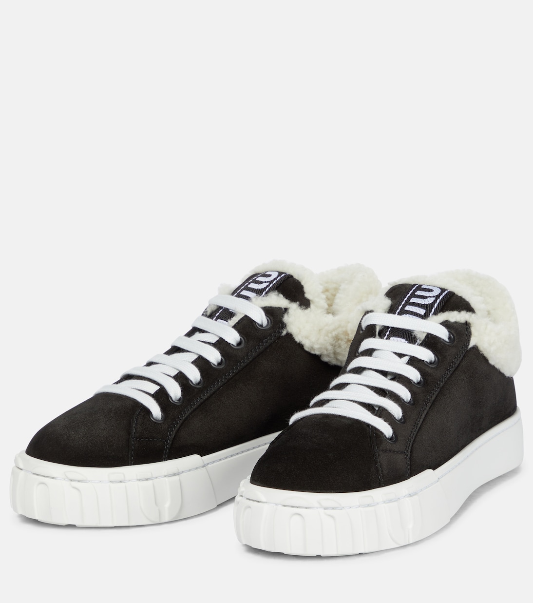 Sneakers Macro aus Veloursleder mit Shearling | Miu Miu