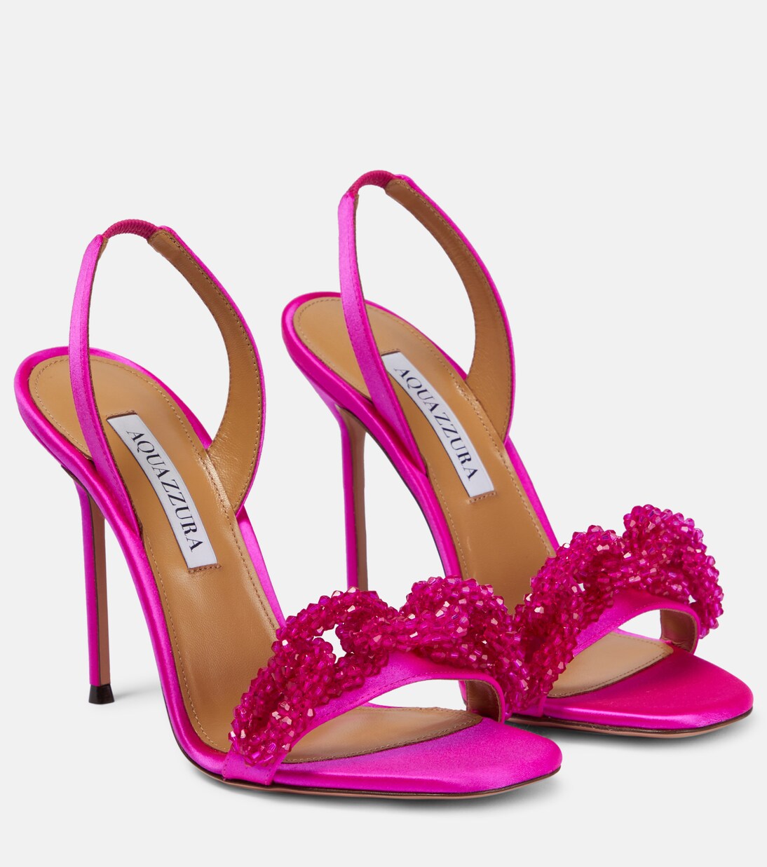 Chain of Love embellished satin sandals in pink - Aquazzura | Mytheresa
