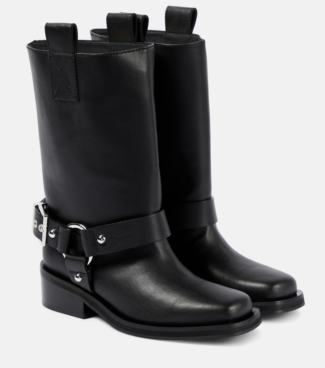 Faux leather biker boots in black Ganni Mytheresa
