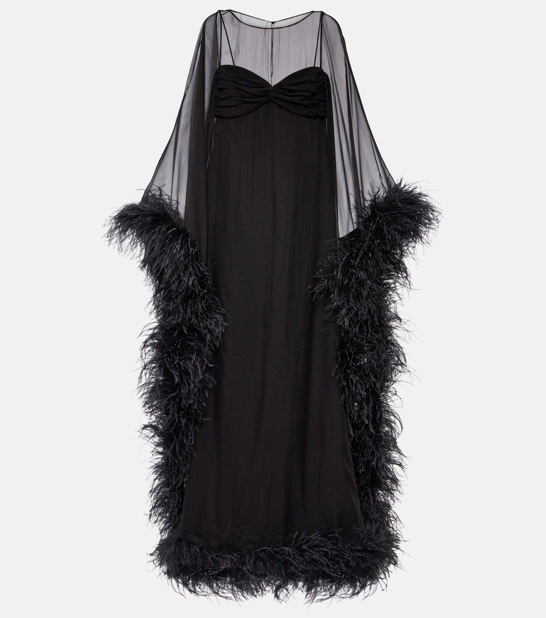 Robe longue en soie à plumes | Valentino