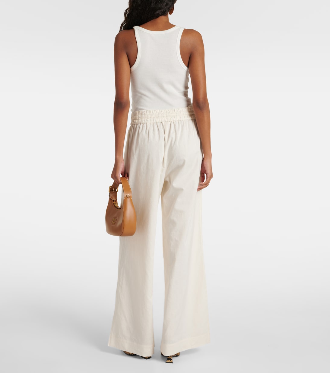 Pantalones anchos de mezcla de algodón de tiro alto | Frame