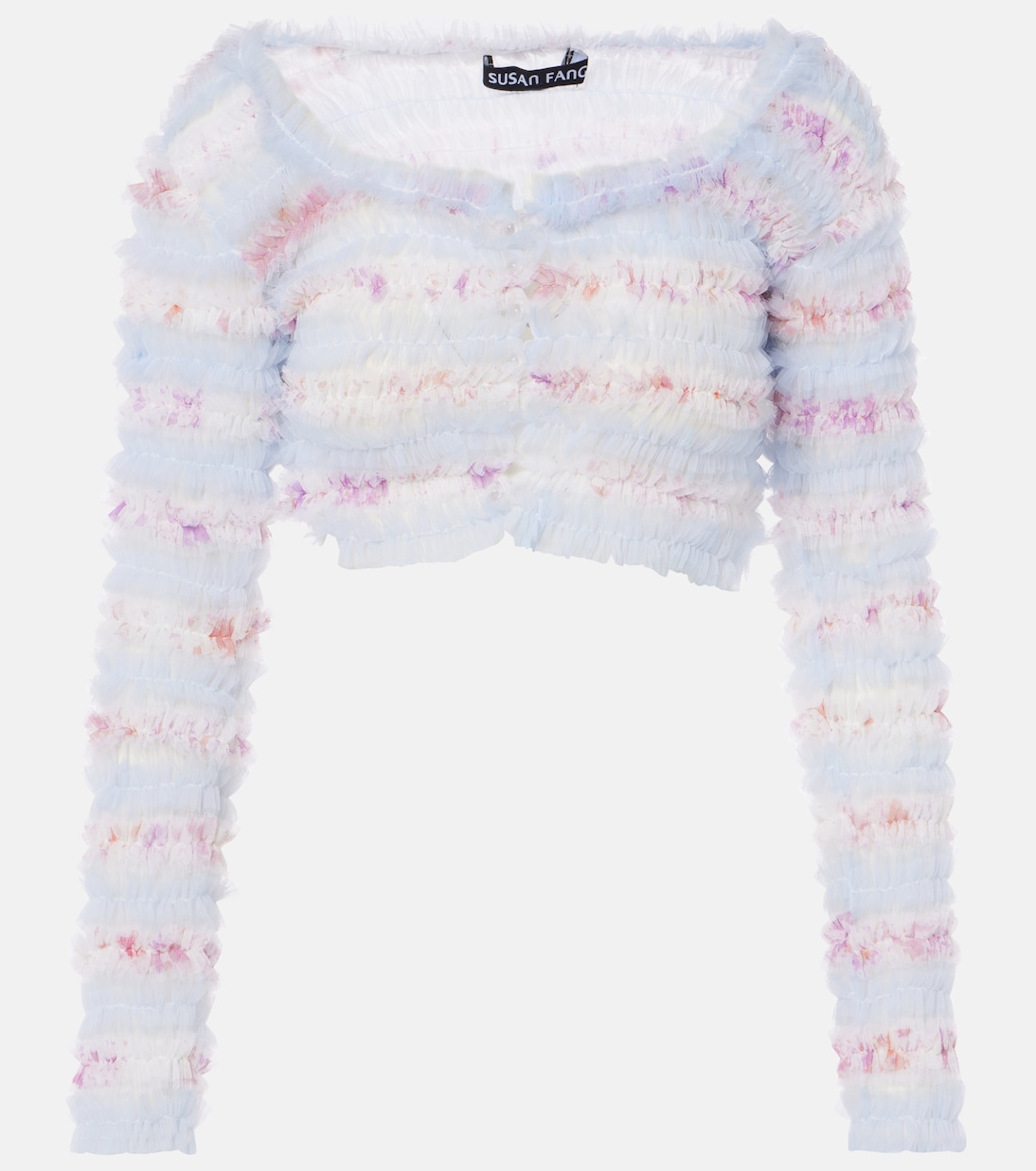 Cardigan cropped in tulle con volant | Susan Fang