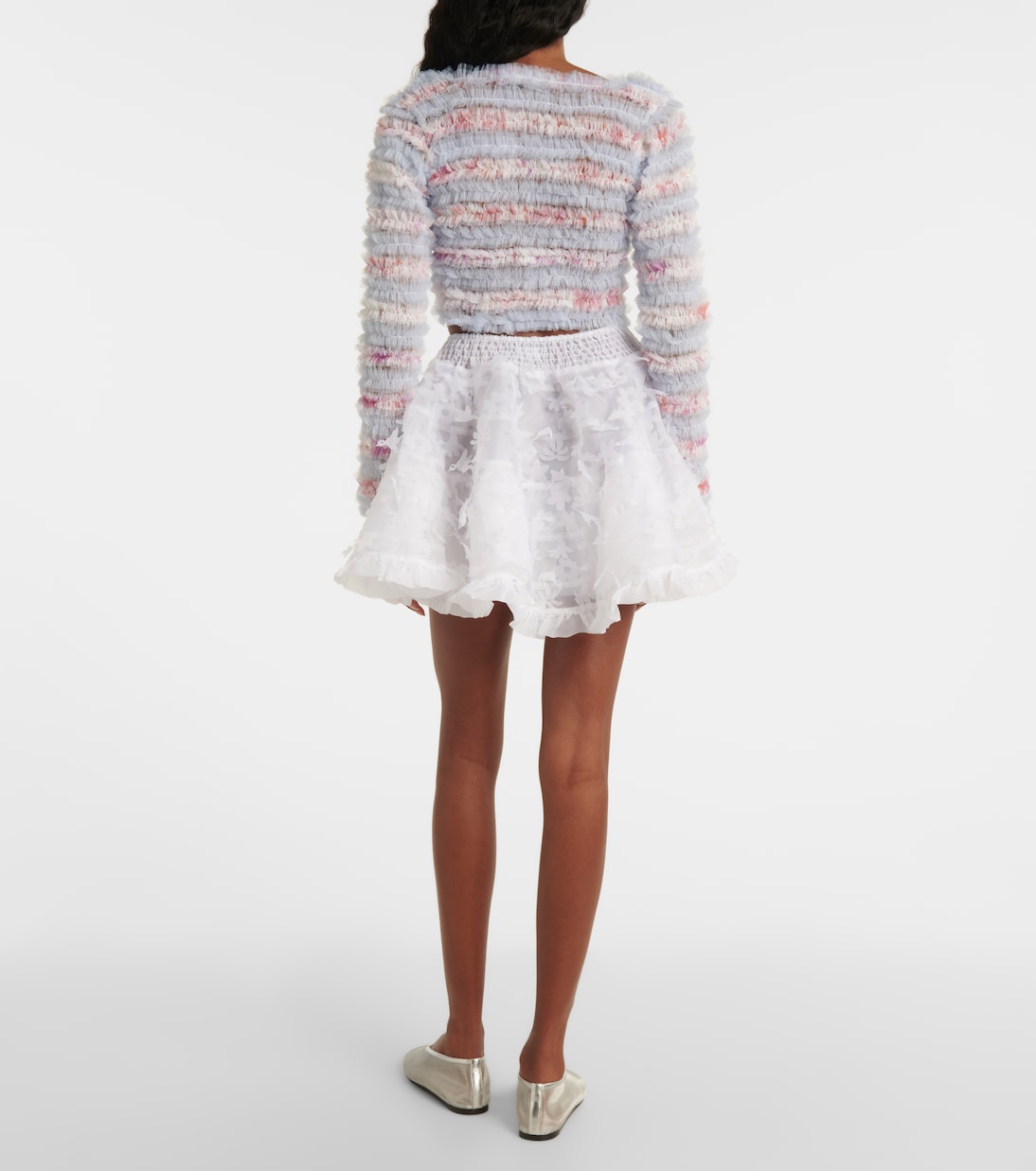 Cardigan cropped in tulle con volant | Susan Fang