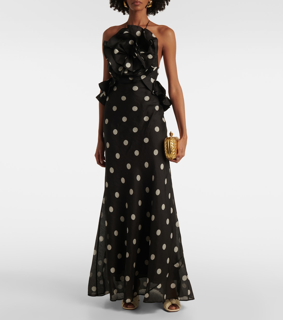 Crush polka-dot ruffled linen and silk gown | Zimmermann