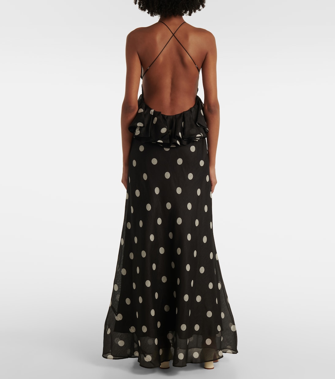 Crush polka-dot ruffled linen and silk gown | Zimmermann