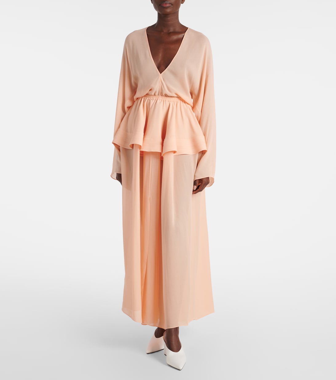 Abito lungo in georgette con peplum | Alaïa