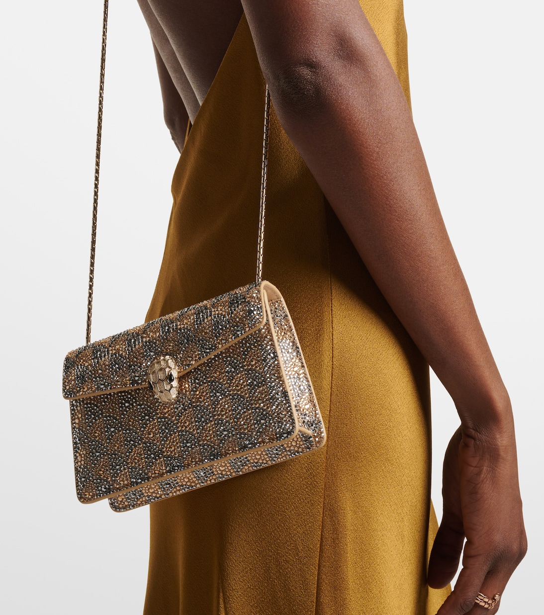 Borsa a tracolla Serpenti Forever Mini in suede con cristalli | Bvlgari