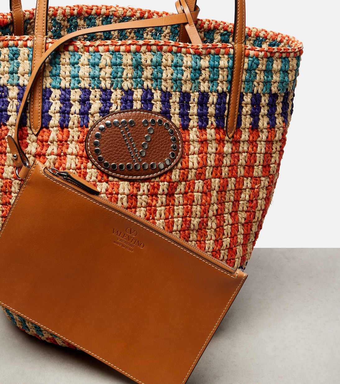 Tote VLogo aus Raffiabast mit Leder | Valentino Garavani