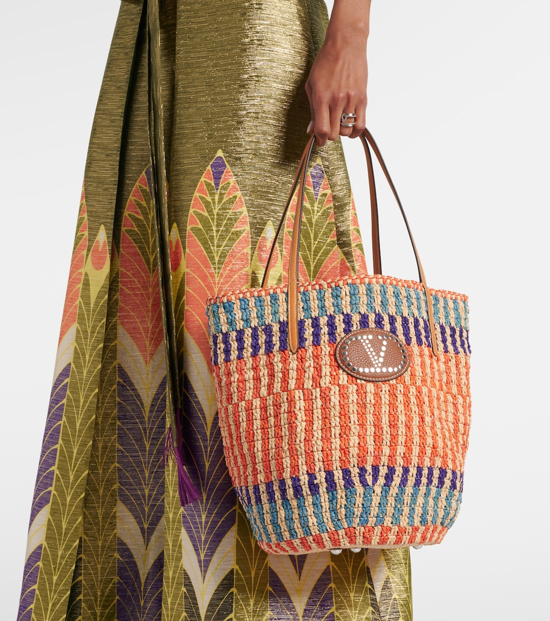 Tote VLogo aus Raffiabast mit Leder | Valentino Garavani