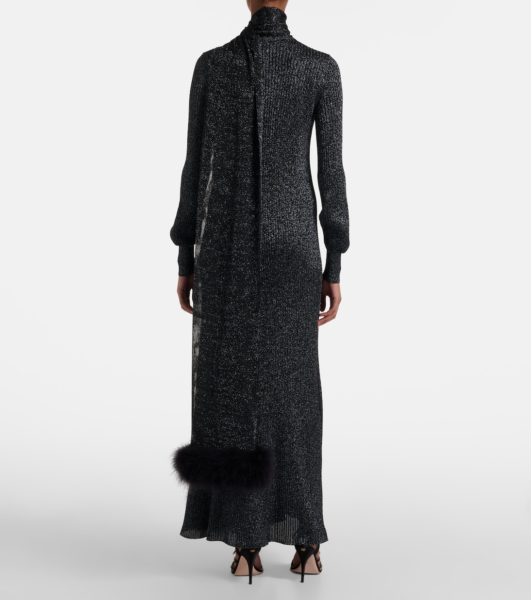 Feather-trimmed lamé maxi dress | Valentino