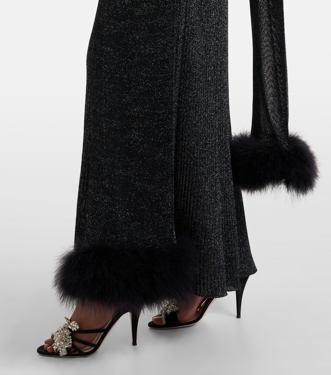 Feather-trimmed lamé maxi dress | Valentino