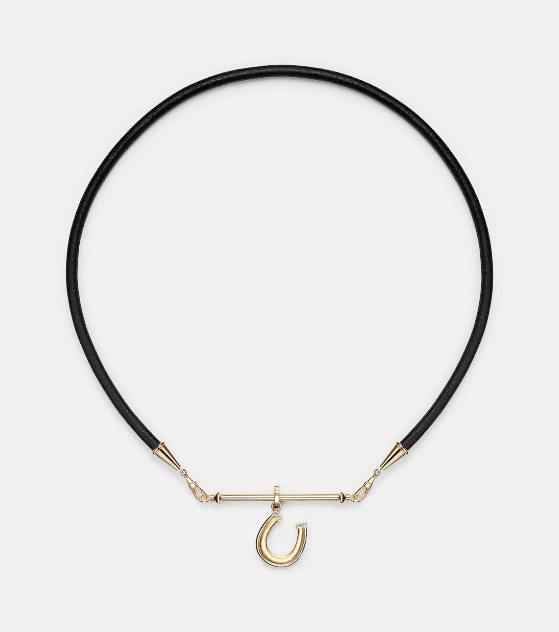 18kt gold and leather pendant necklace with diamonds | Marie Lichtenberg