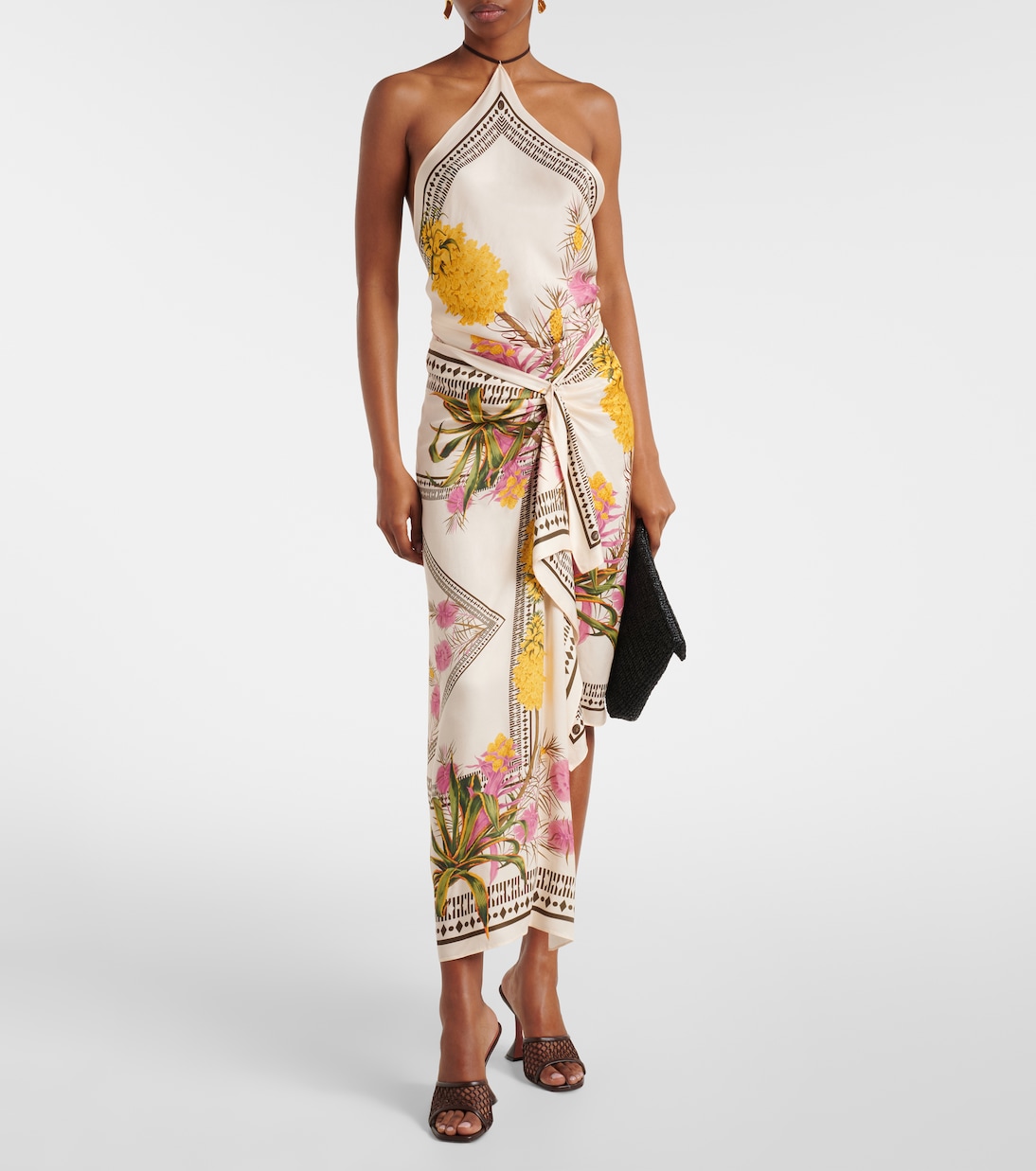 Asymmetric draped printed twill midi skirt | Blumarine