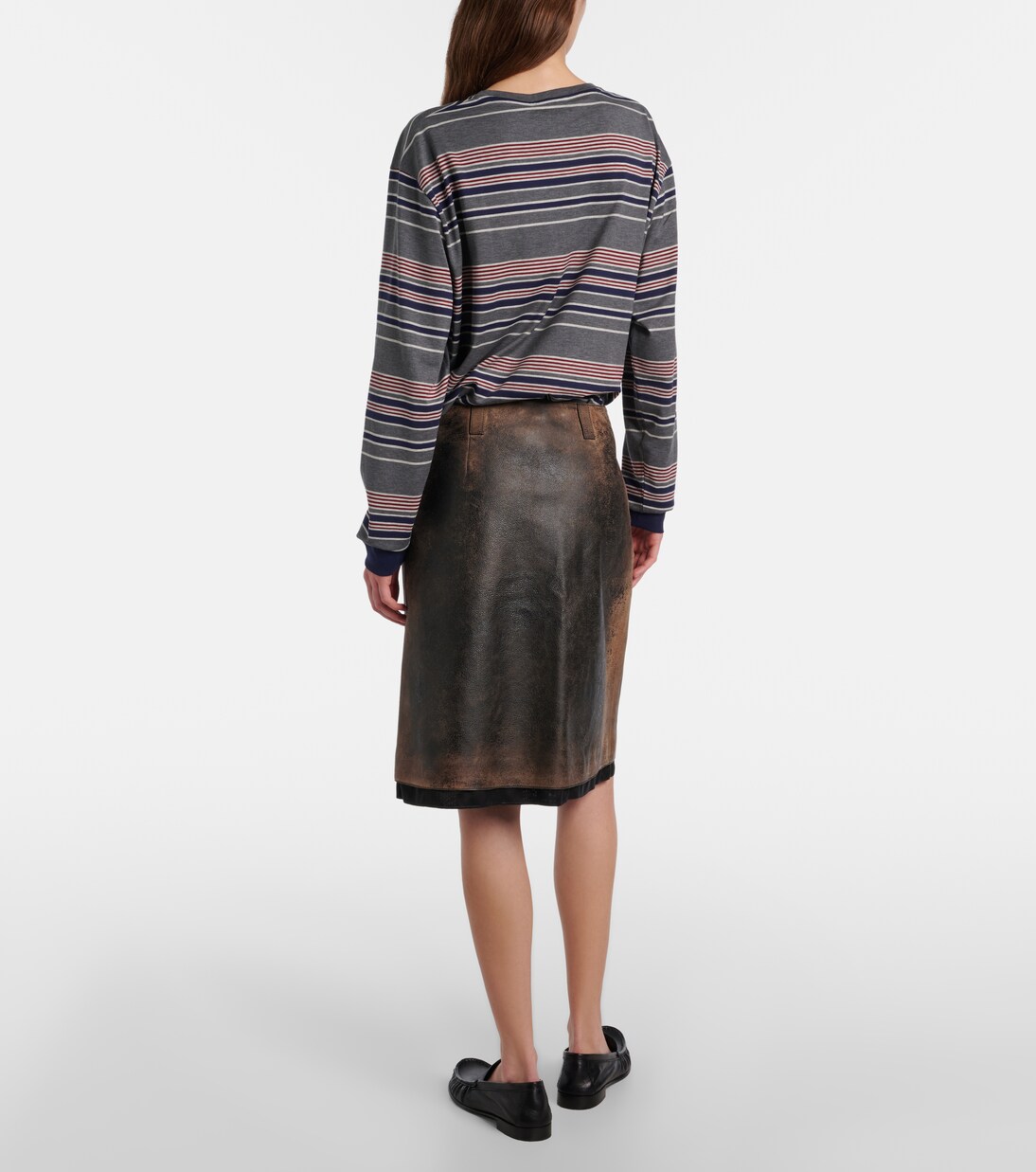 Suede-trimmed leather midi skirt | Miu Miu