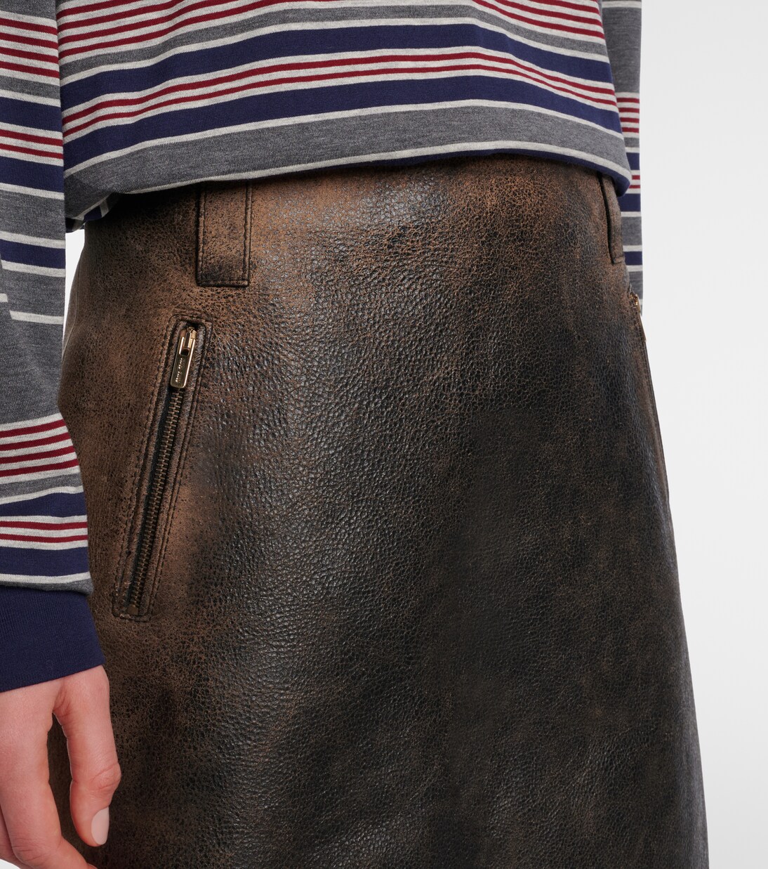 Suede-trimmed leather midi skirt | Miu Miu